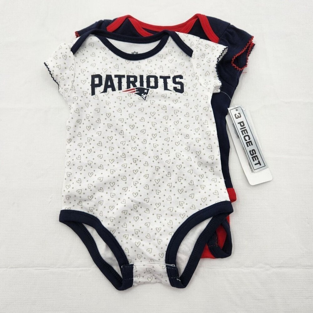 New England Patriots Baby Girl Size 6-9Months Bodysuit Creeper 3 Piece Set